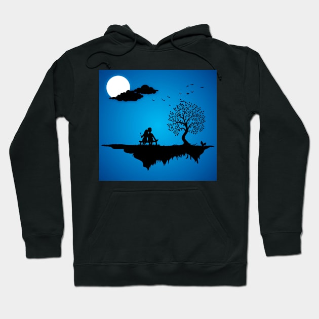 Landscape Vector Couple love feel watching moon Hoodie by Tshirtstory